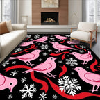 Pink Birds Red Ribbons Snowflakes Rug