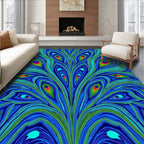 Vibrant Blue Emerald Peacock Feather Rug