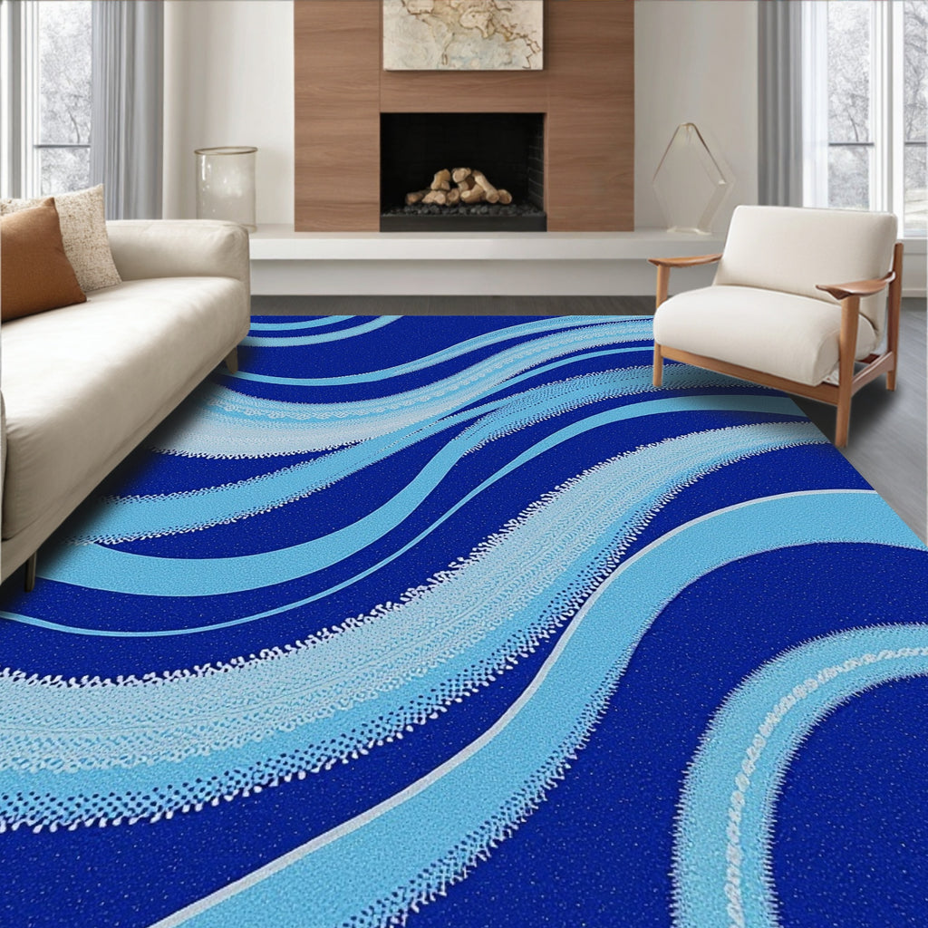 Deep Blue Ocean Wave Abstract Rug