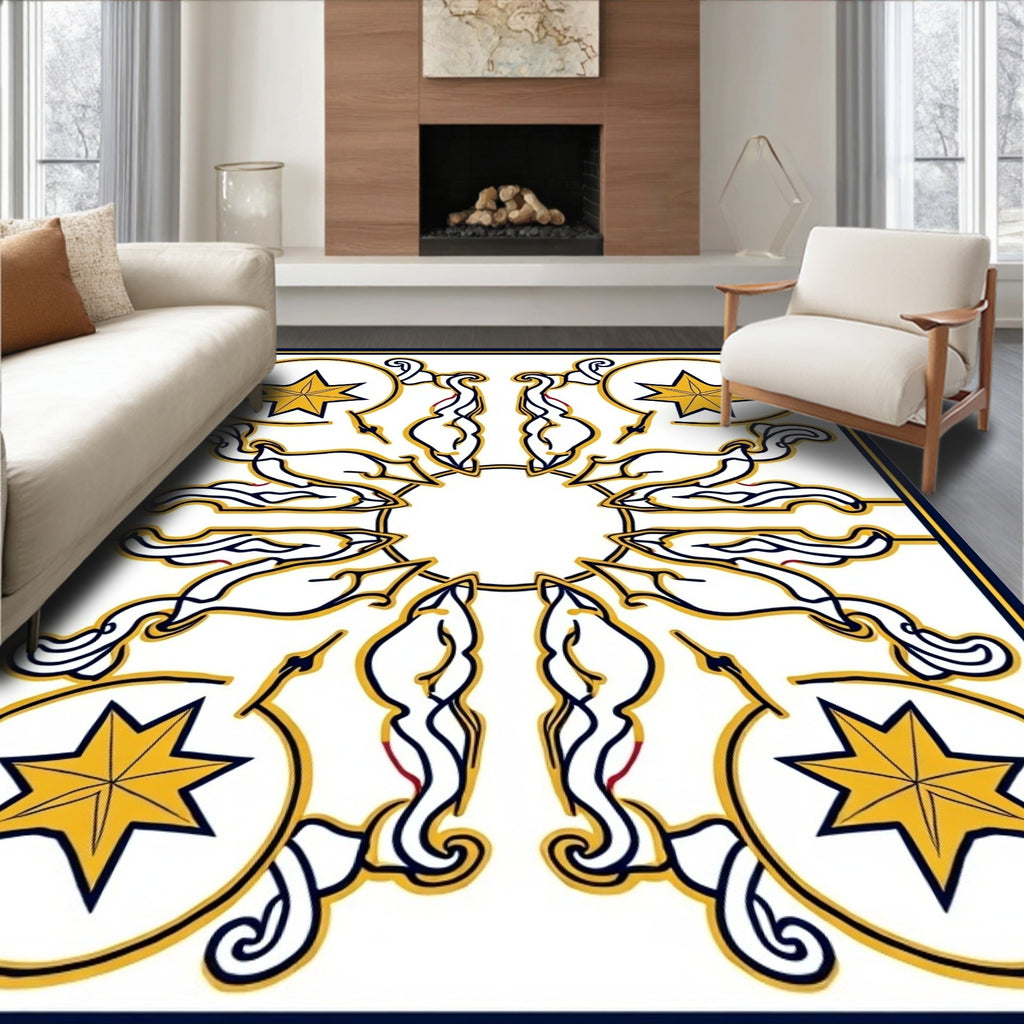 Gold Star Swirl Navy Outline Rug