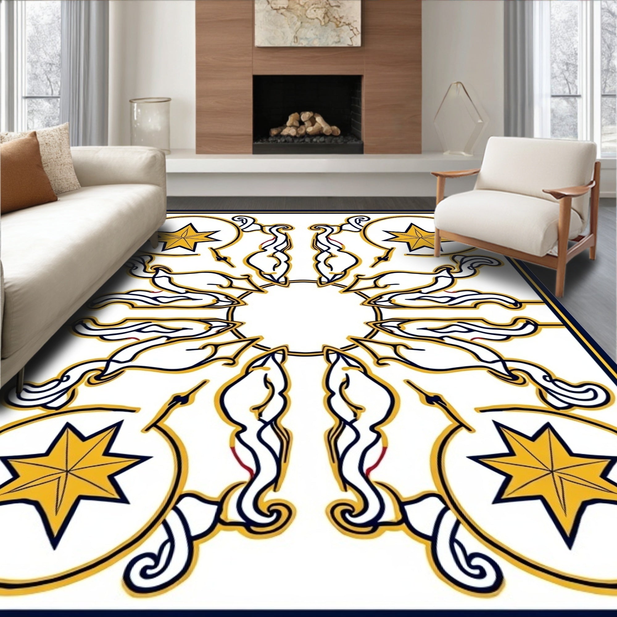 Gold Star Swirl Navy Outline Rug