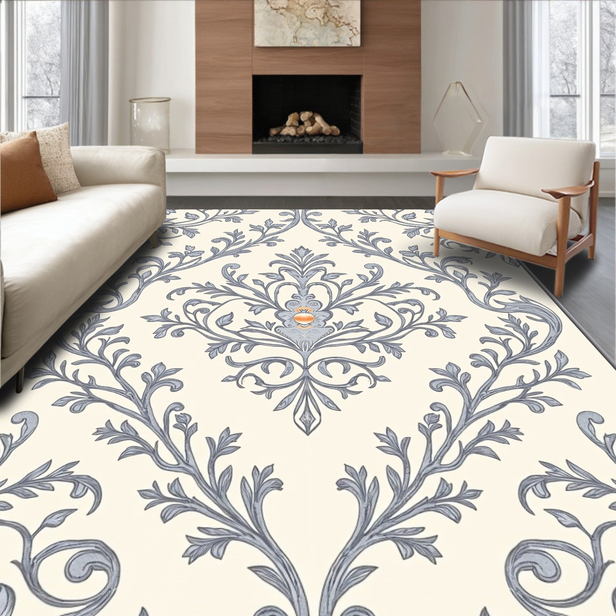 Cream Slate Floral Acanthus Rug