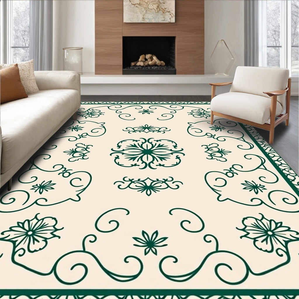 Elegant Teal Floral Scrollwork Rug