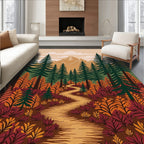Autumn Forest Path Mountain View Rug