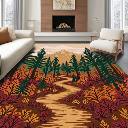 Autumn Forest Path Mountain View Rug