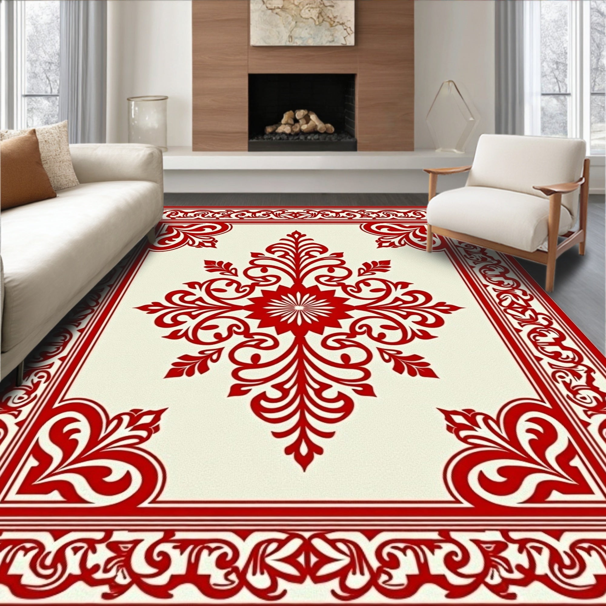 Crimson Floral Medallion Courtly Rug