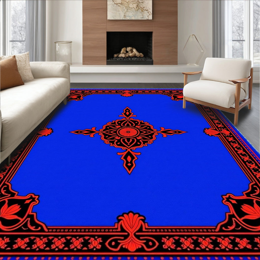 Royal Blue Red Ornamental Medallion Rug