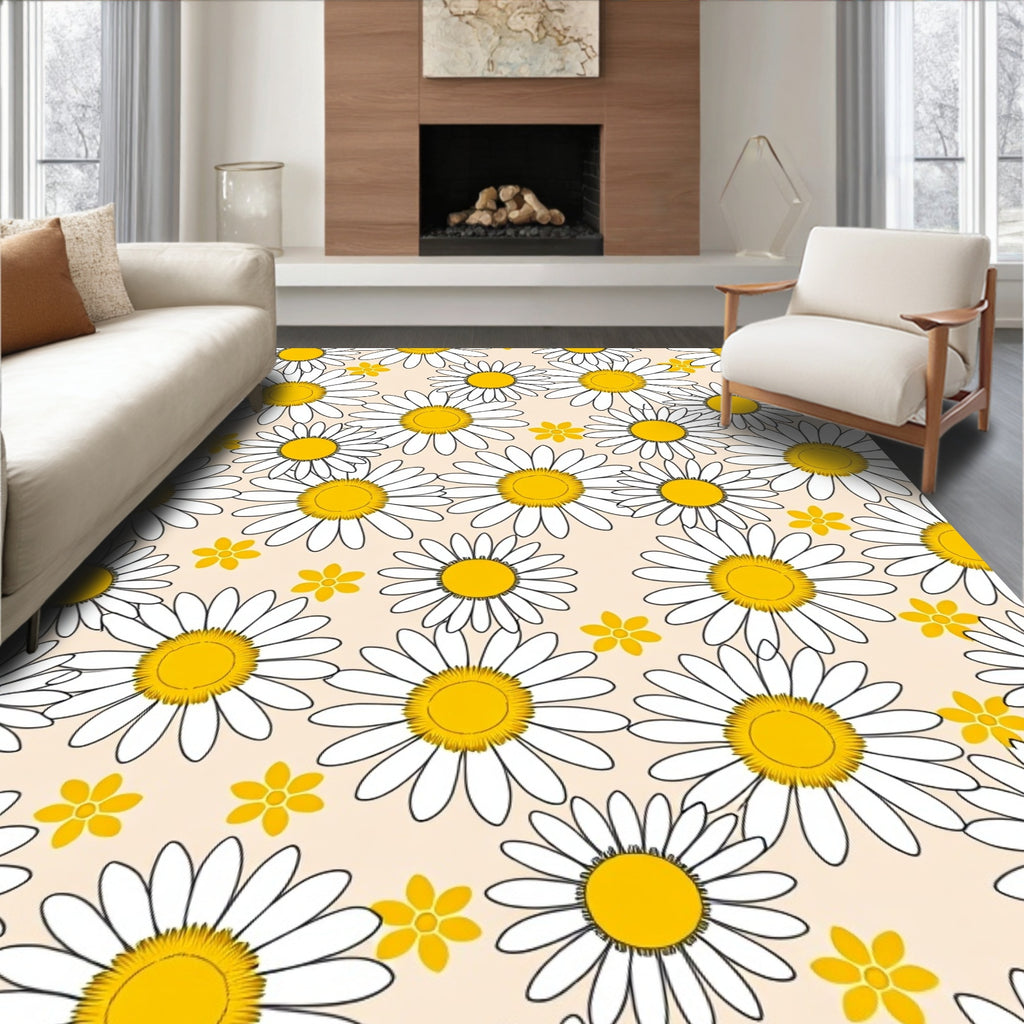 Daisy Meadow White Yellow Floral Rug