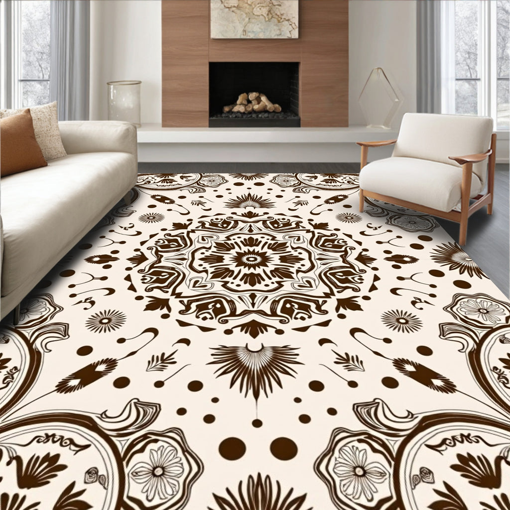 Dark Brown Floral Mandala Medallion Rug