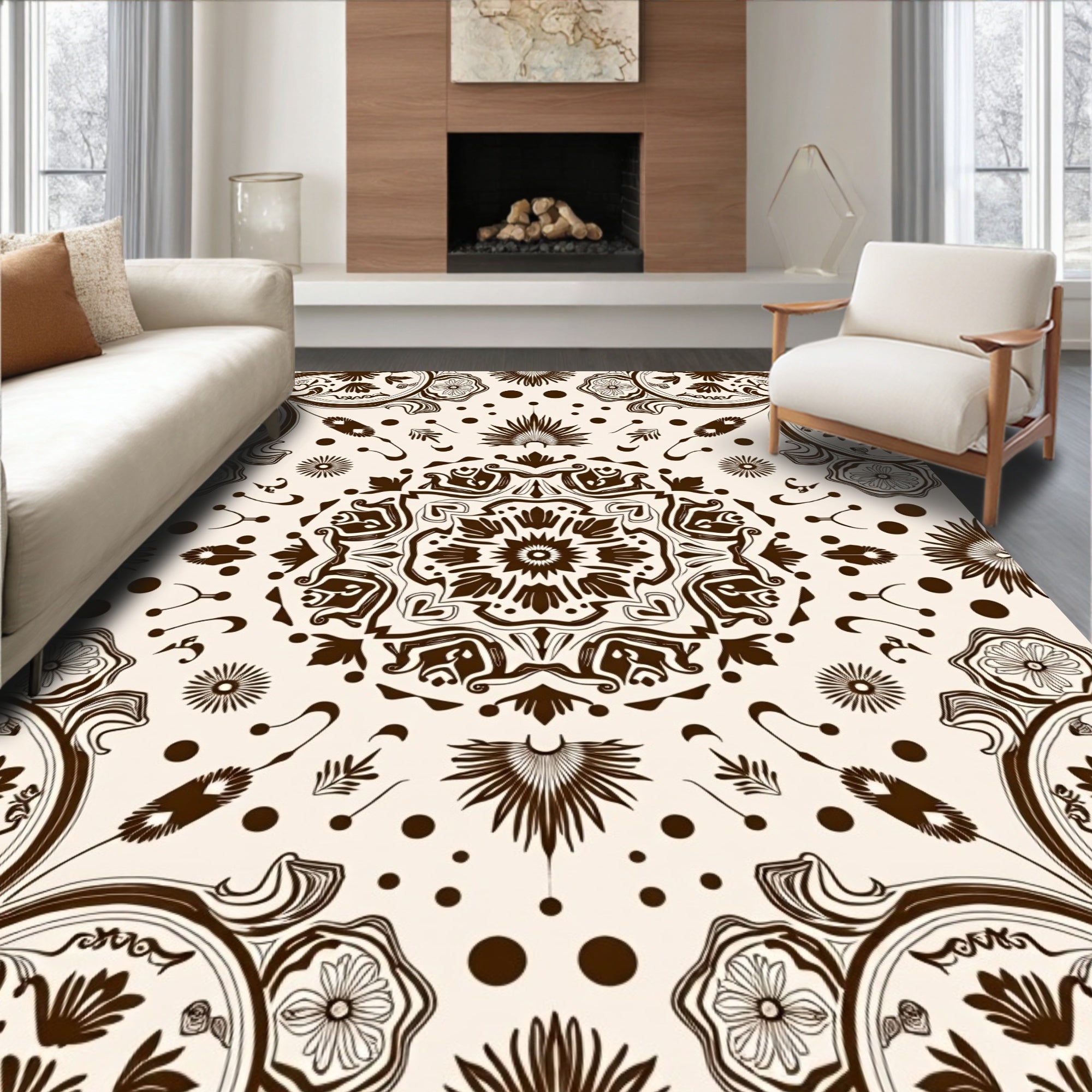 Dark Brown Floral Mandala Medallion Rug