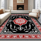 Crimson White Floral Medallion Black Rug