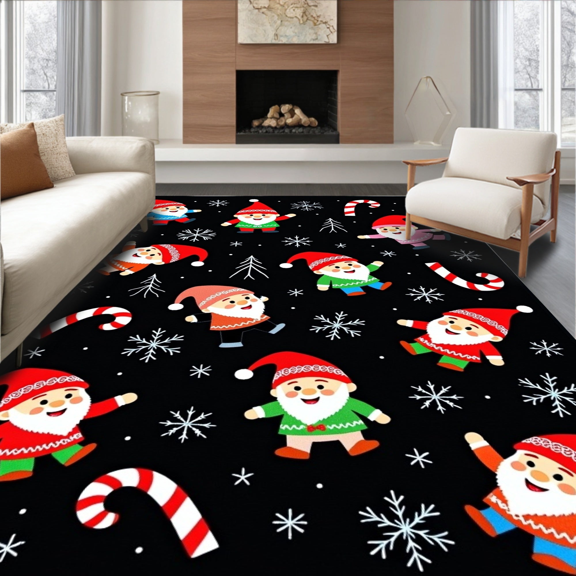 Cute Christmas Gnomes Snowflake Candy Canes Rug