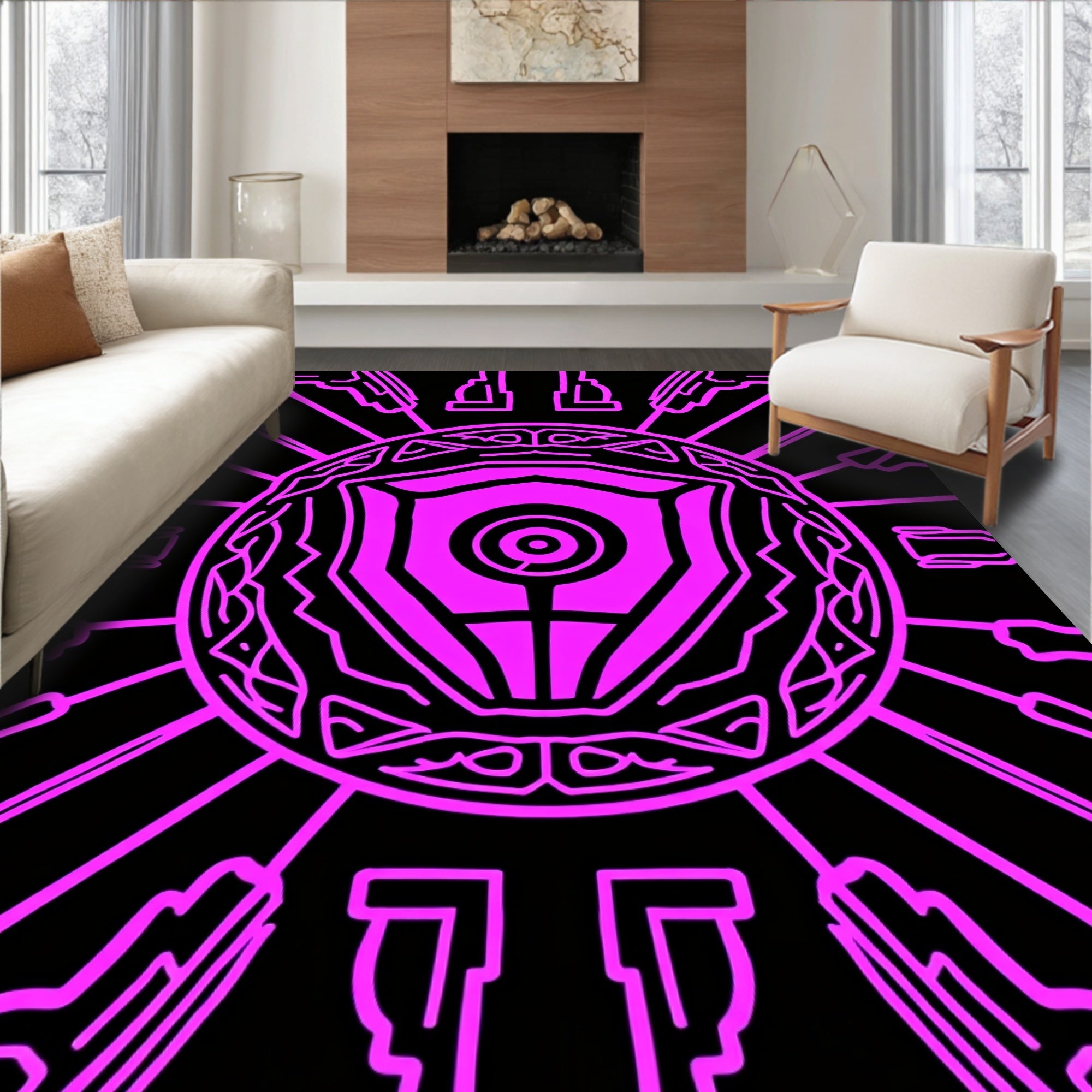 Vibrant Neon Pink Cosmic Emblem Rug