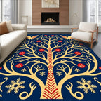 Golden Tree Birds Red Flowers Snowflakes Rug