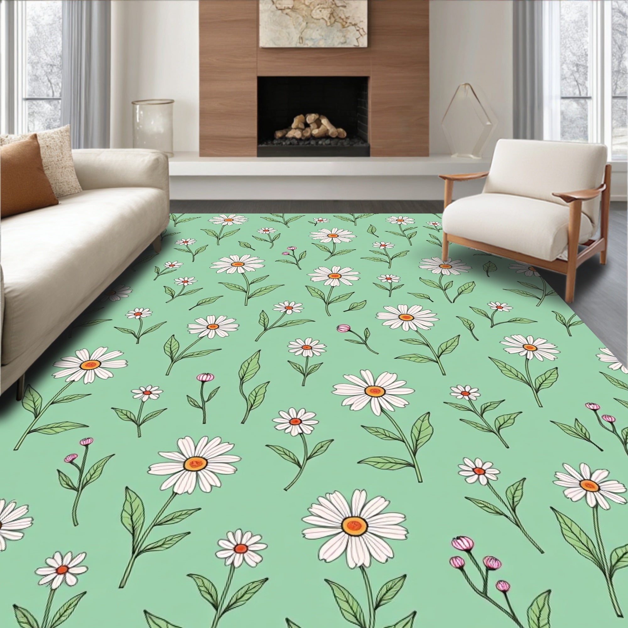 Spring Daisy Meadow Fresh Green Rug