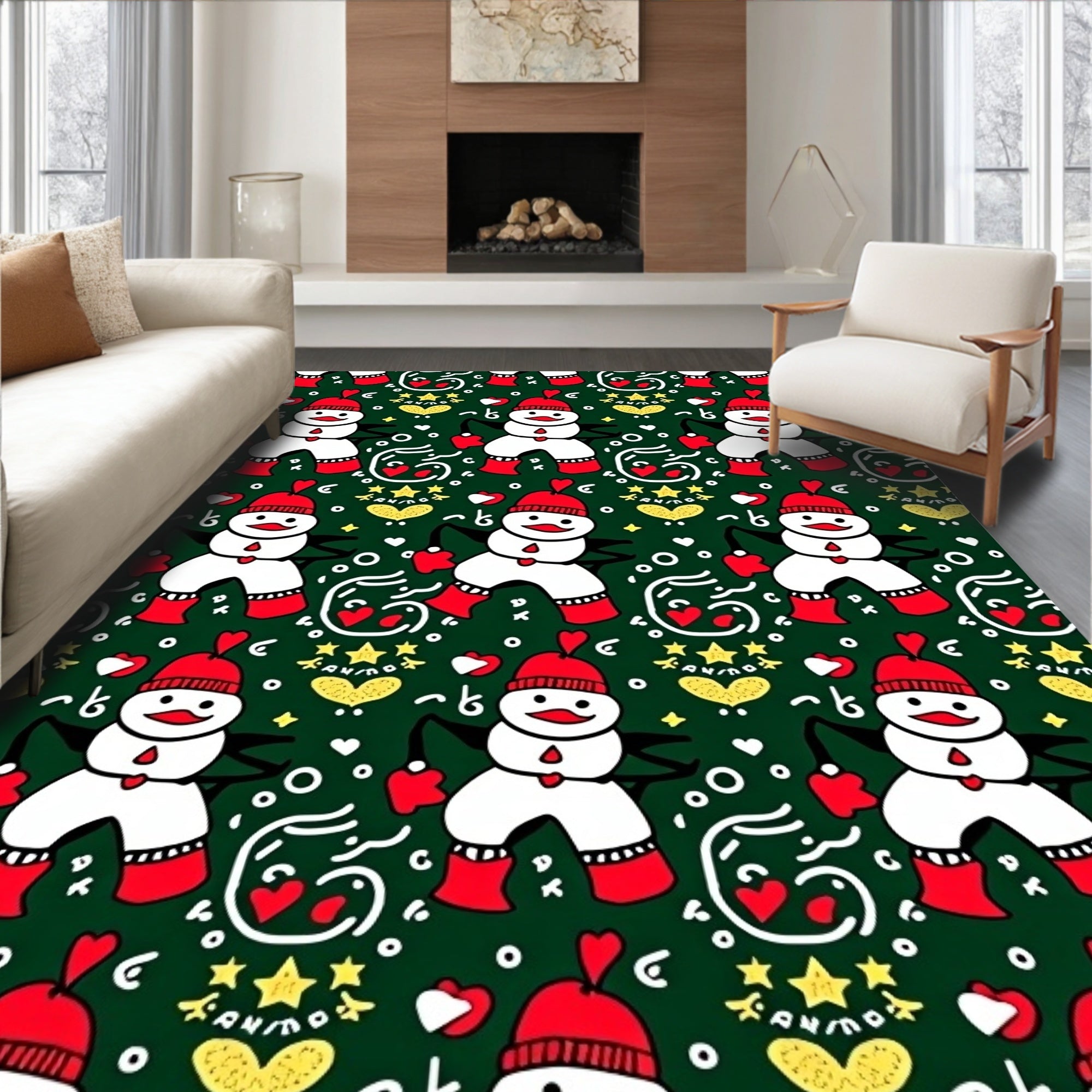 Playful Red Snowman Holiday Hearts Rug