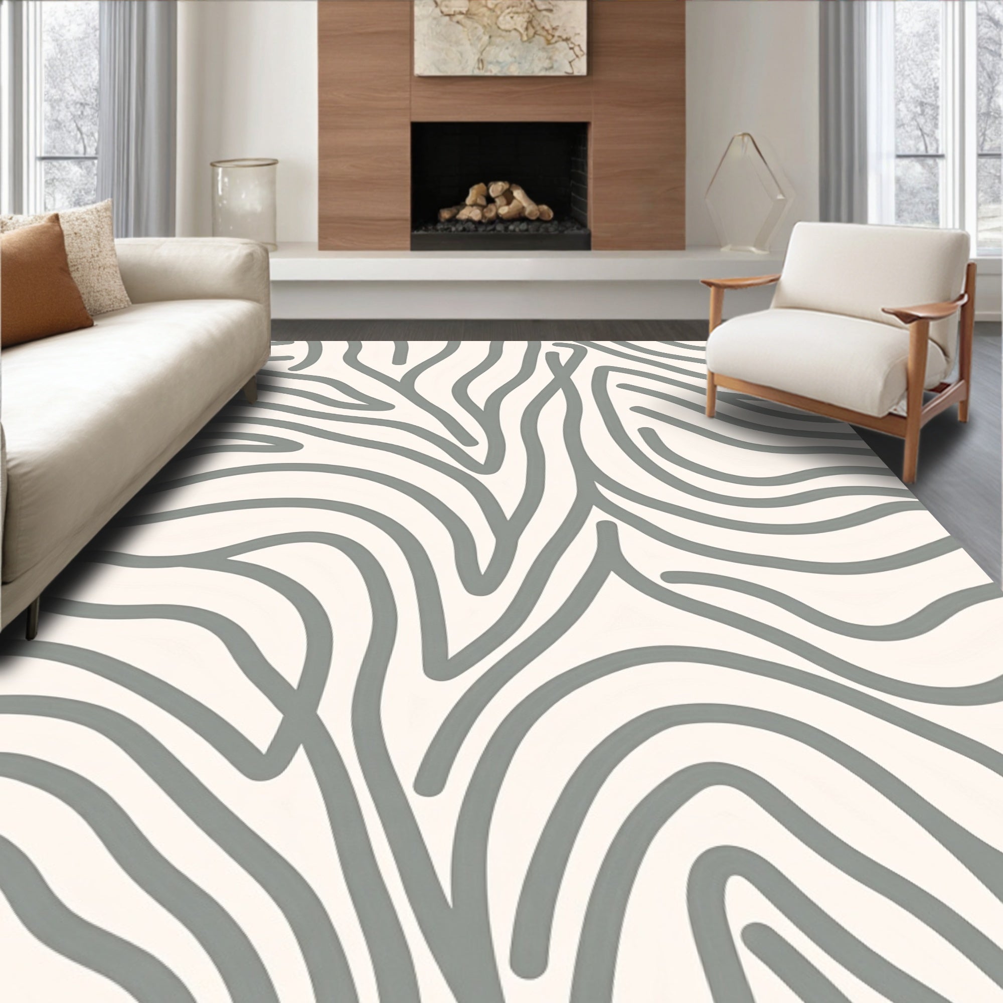 Cream Gray Organic Wave Rug