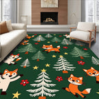 Whimsical Fox Forest Christmas Tree Rug