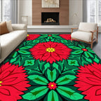 Crimson Yellow Floral Medallion Green Rug