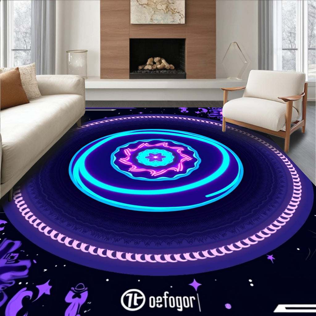 Vibrant Neon Galactic Mandala Rug