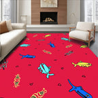 Vibrant Whimsical Fish Blue Yellow Red Rug