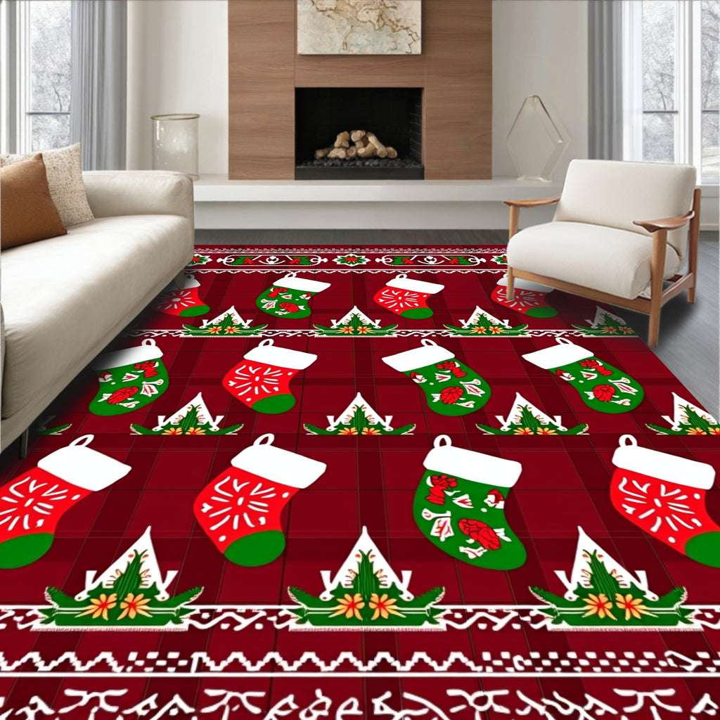 Holiday Stockings Red Checkerboard Background Rug