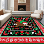Festive Sloth Christmas Folk Art Rug