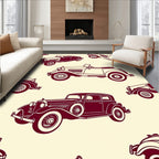 Vintage Crimson Classic Car Collection Rug