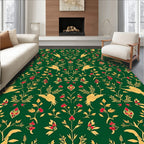 Golden Birds Emerald Floral Garland Rug