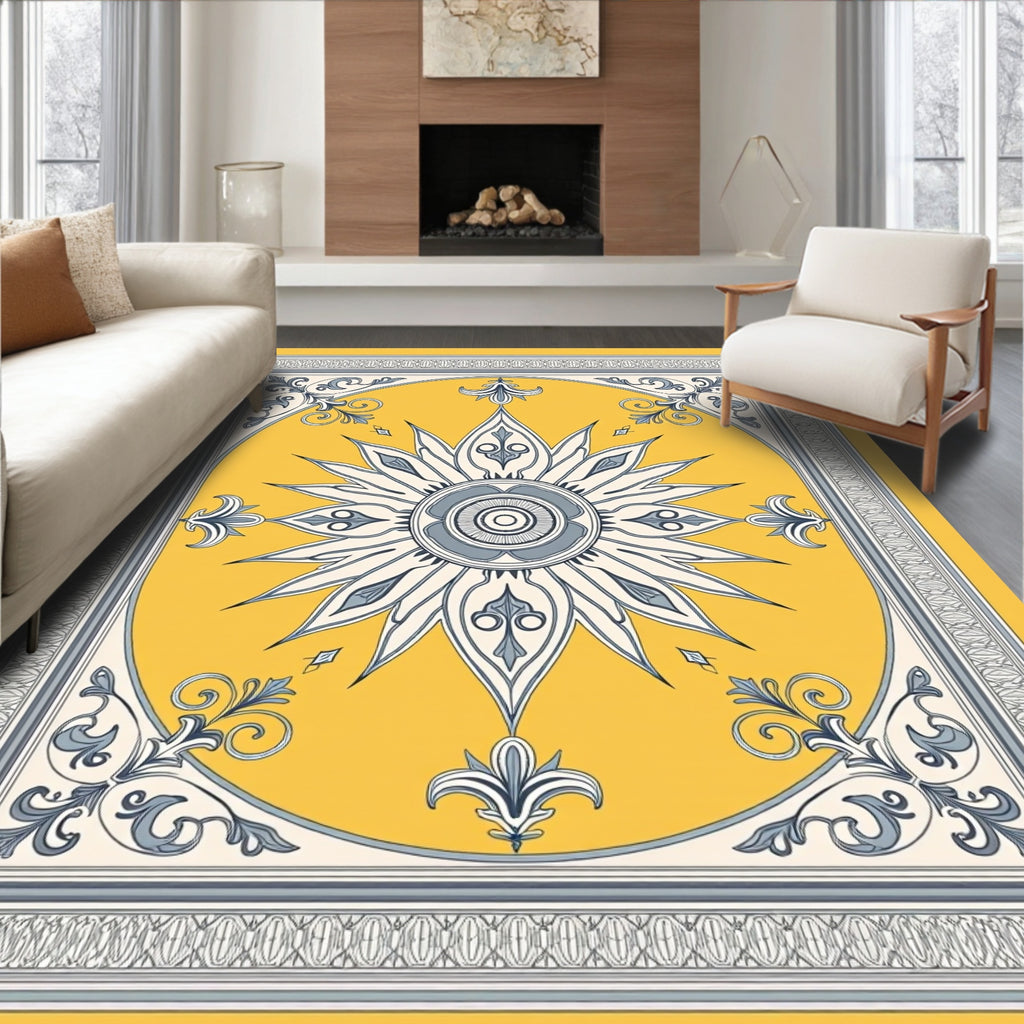 Golden Yellow Floral Sunburst Medallion Rug