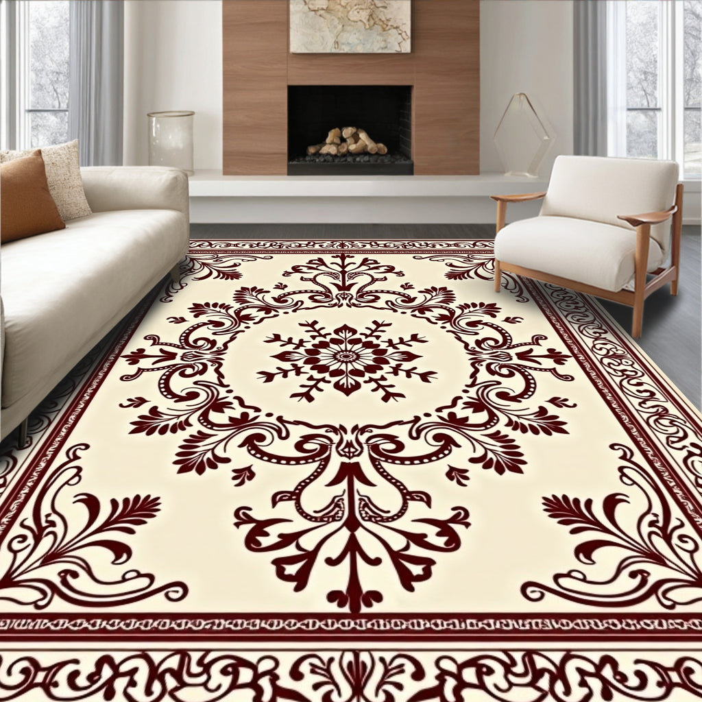 Crimson Floral Damask Medallion Rug