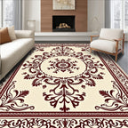 Crimson Floral Damask Medallion Rug