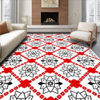 Bold Red Geometric Starburst Rug