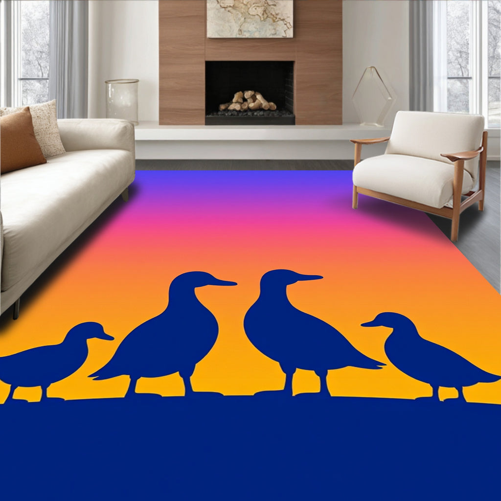 Sunset Duck Family Silhouette Rug
