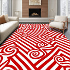 Red Spiral Stripe Geometric Rug