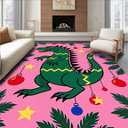 Whimsical Green Dinosaur Christmas Ornaments Rug