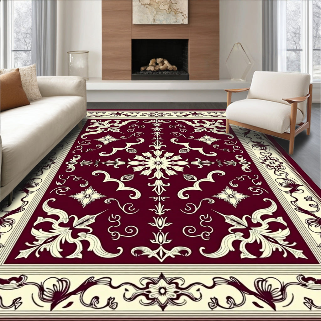 Crimson Ivory Vintage Floral Medallion Rug