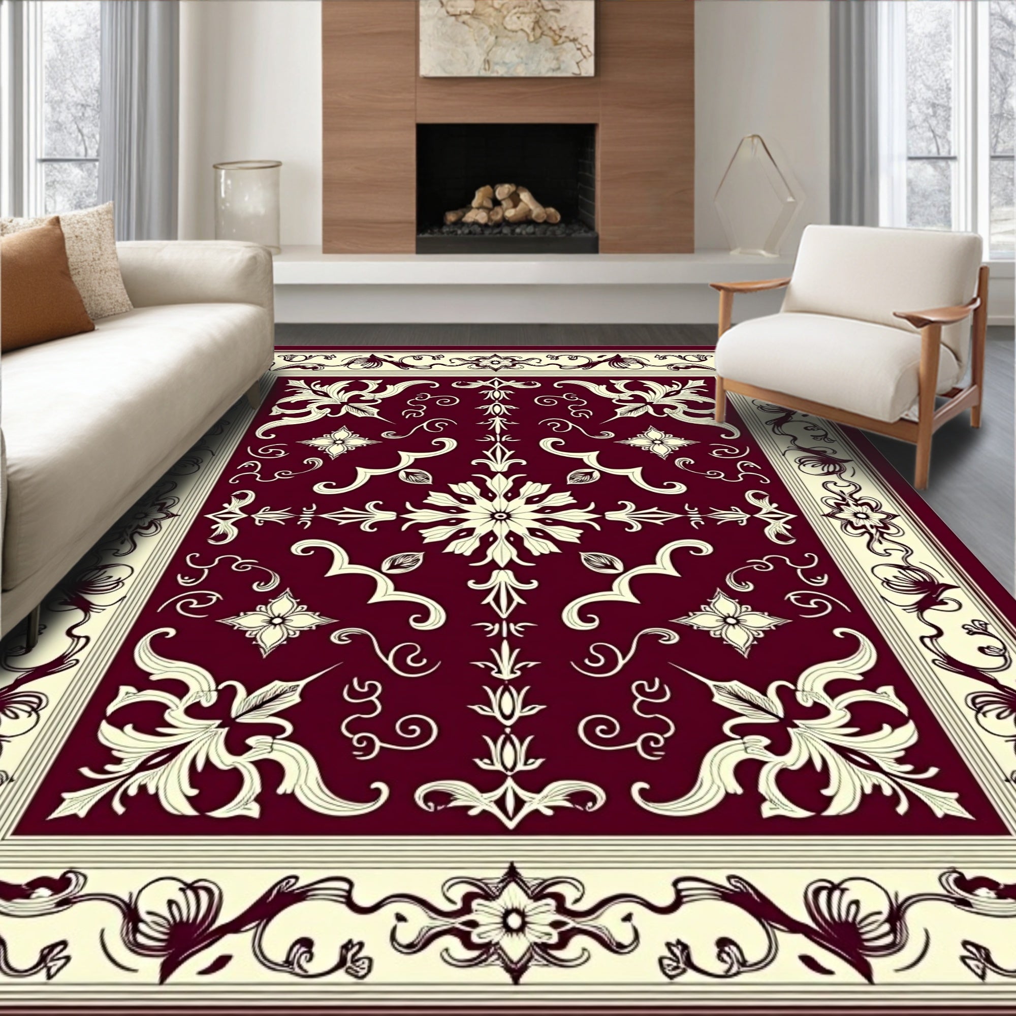Crimson Ivory Vintage Floral Medallion Rug