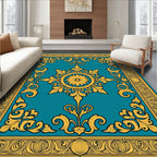 Teal and Gold Ornate Medallion Rug