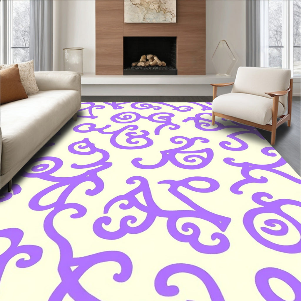 Whimsical Lavender Swirl Script Rug
