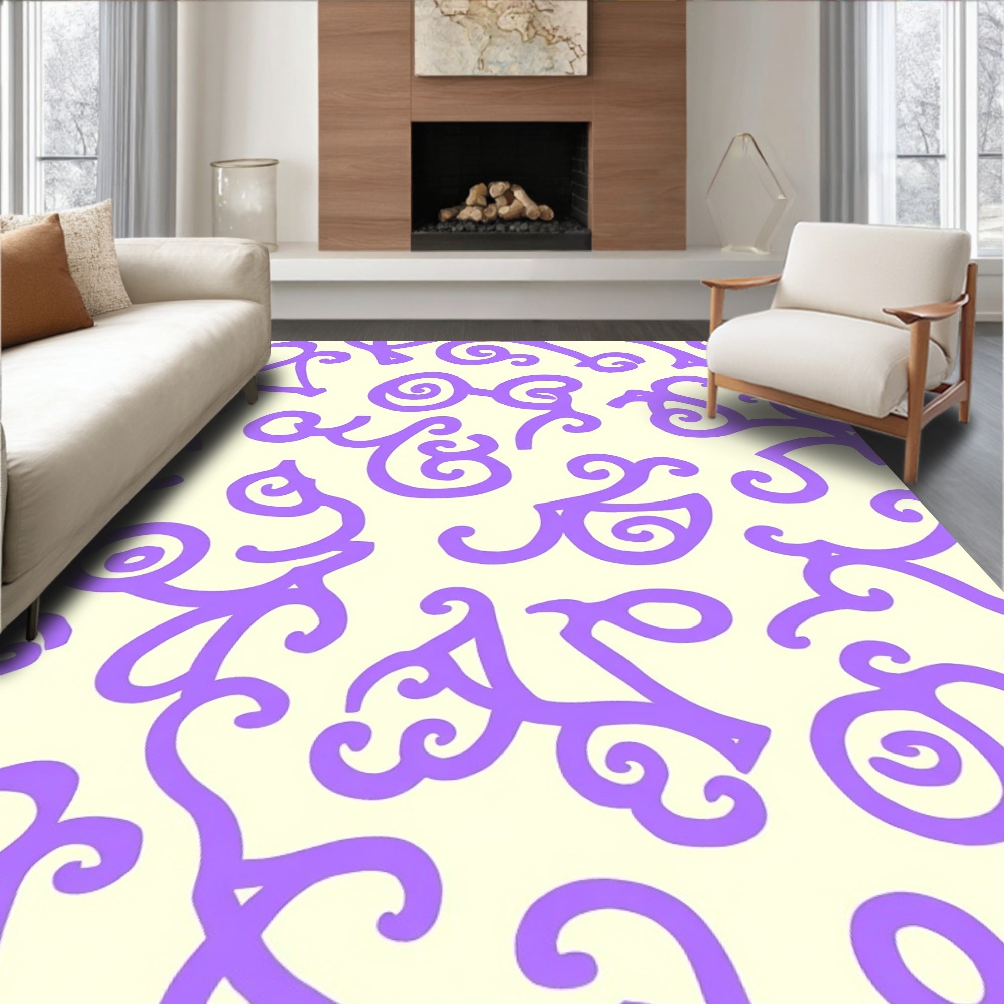 Whimsical Lavender Swirl Script Rug