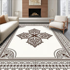Ornate Brown Floral Medallion Border Rug
