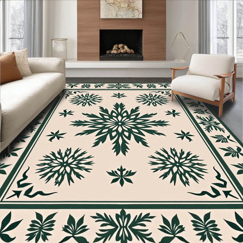 Forest Green Floral Medallion Cream Rug