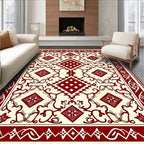 Crimson Ivory Intricate Geometric Medallion Rug