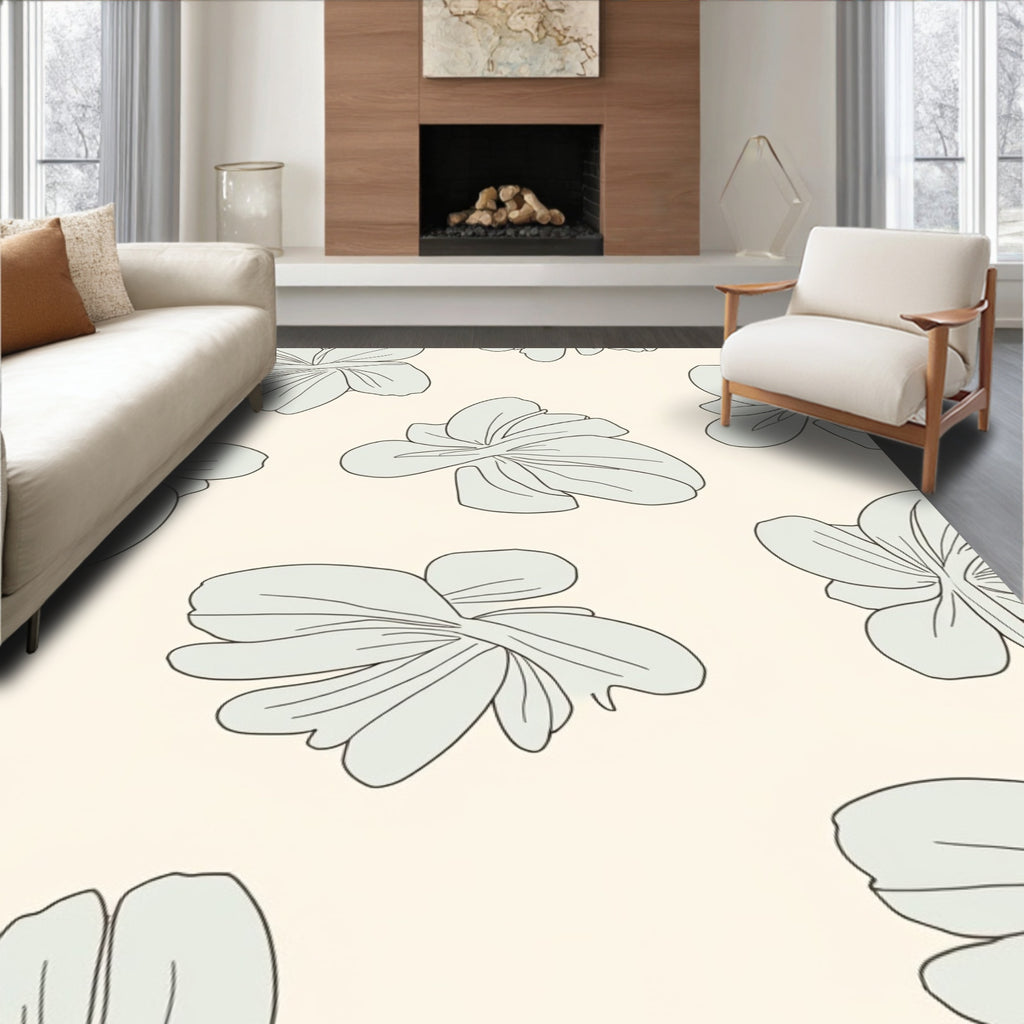 Soft Mint Outline Floral Garden Rug