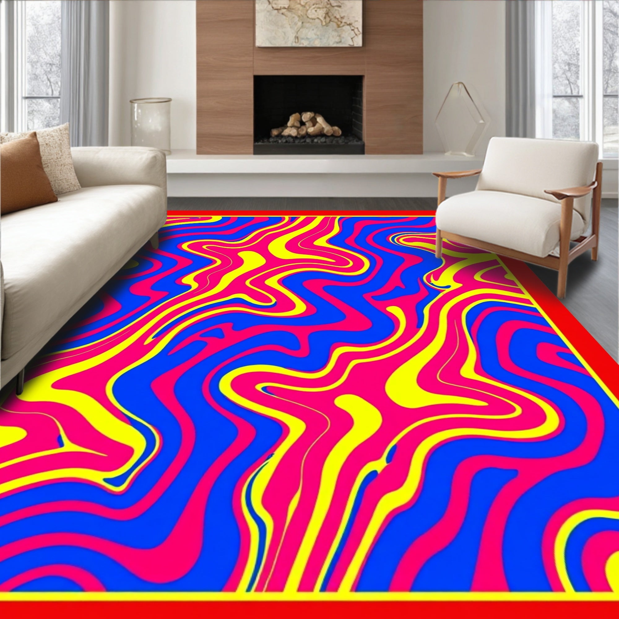 Vibrant Retro Swirl Abstract Rug