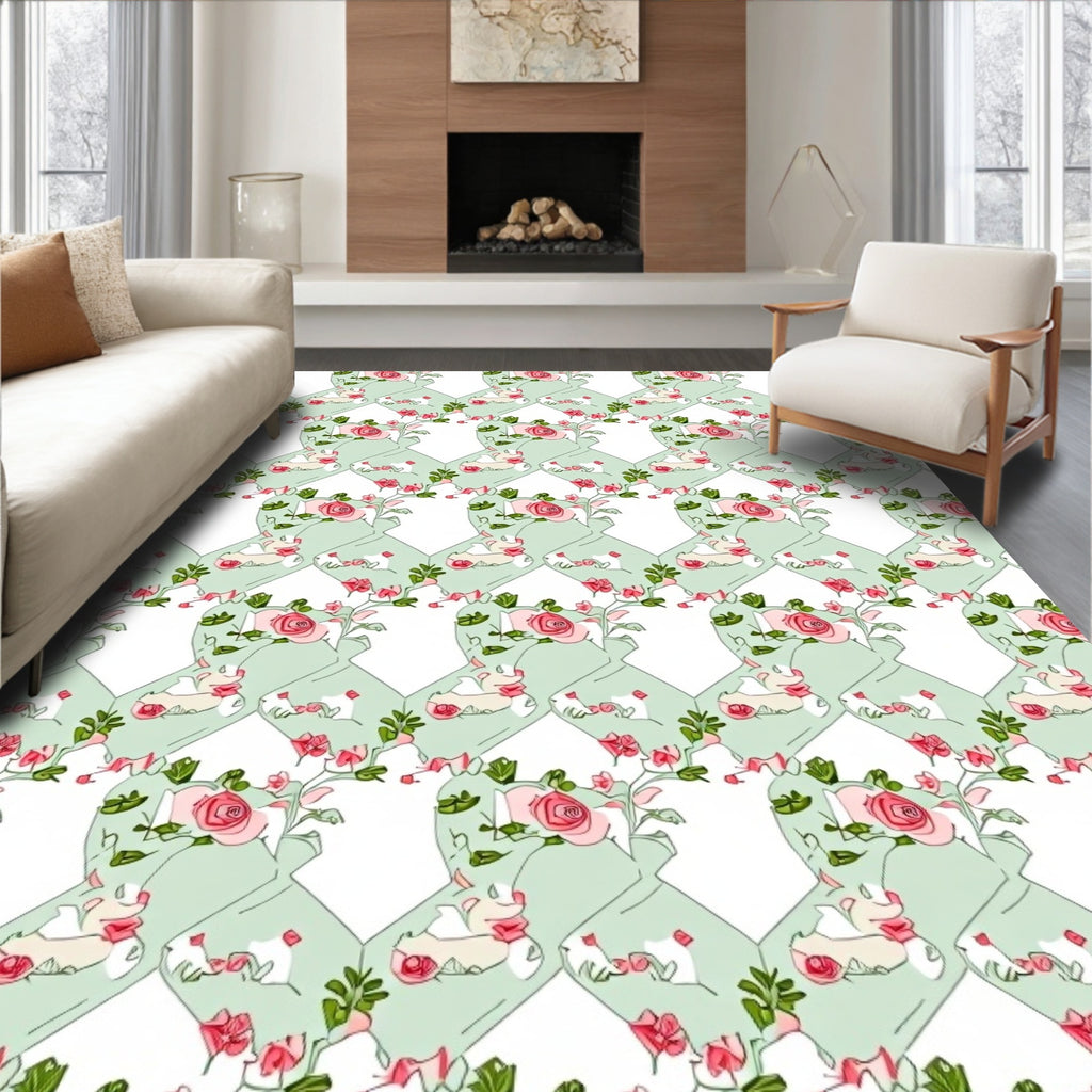 Pale Green Rose Garden Romance Rug