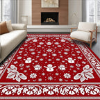 Festive Red Snowman Snowflake Scene Rug
