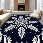 Dark Blue White Snowflake Mandala Rug