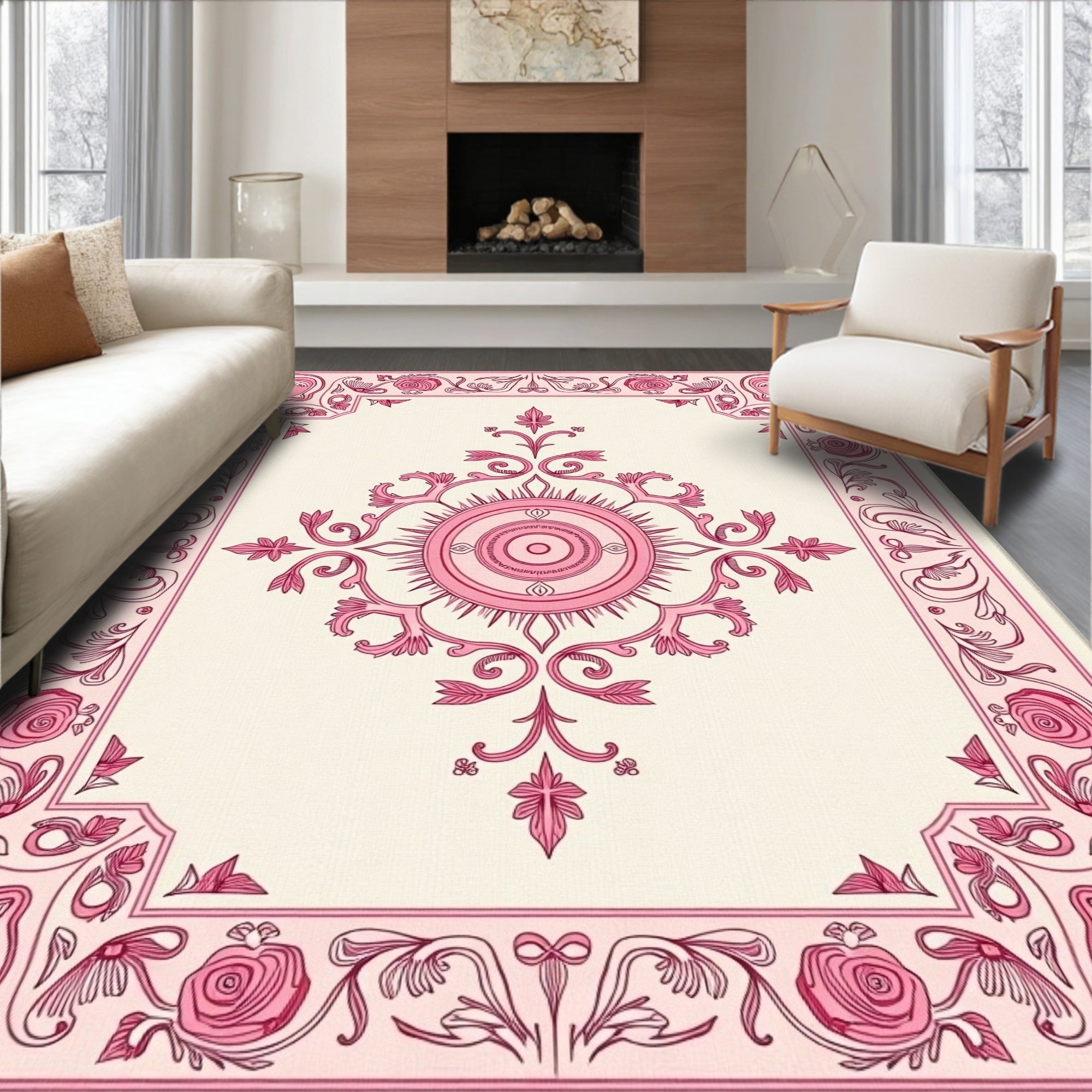 Elegant Rose Vine Medallion Center Rug